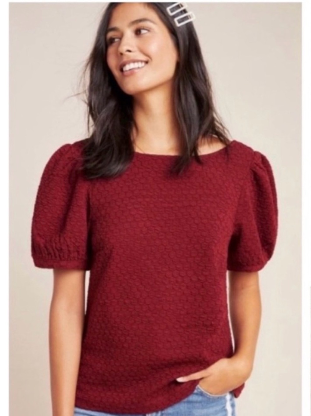 Anthropologie Porridge Parker  Red Textured Blouse XS